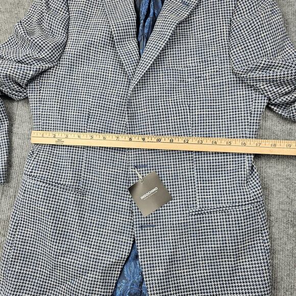 Indochino Blazer Mens 36 Houndstooth Guabello Libera Wool Linen Preppy Blue Suit - Picture 15 of 16
